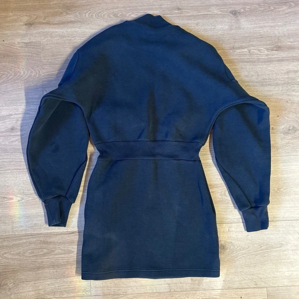 Adidas Sportswear Women Mock Neck Long Sleeve Mini Dress Black XS Pockets